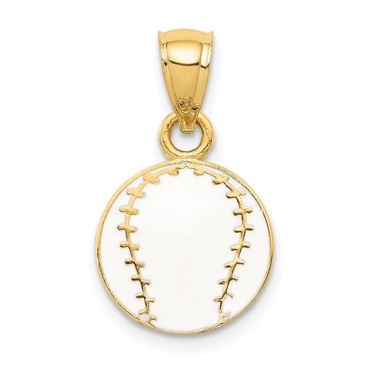 Million Charms 14K Yellow Gold Themed Enameled Sports Baseball Pendant