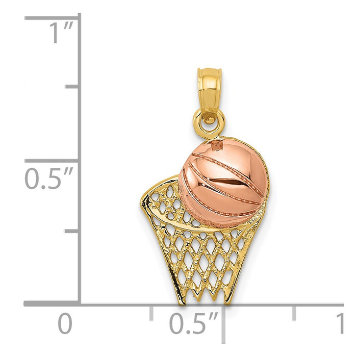 Million Charms 14K Two-Tone Sports Basketball Hoop With Ball Pendant