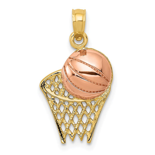 Million Charms 14K Two-Tone Sports Basketball Hoop With Ball Pendant