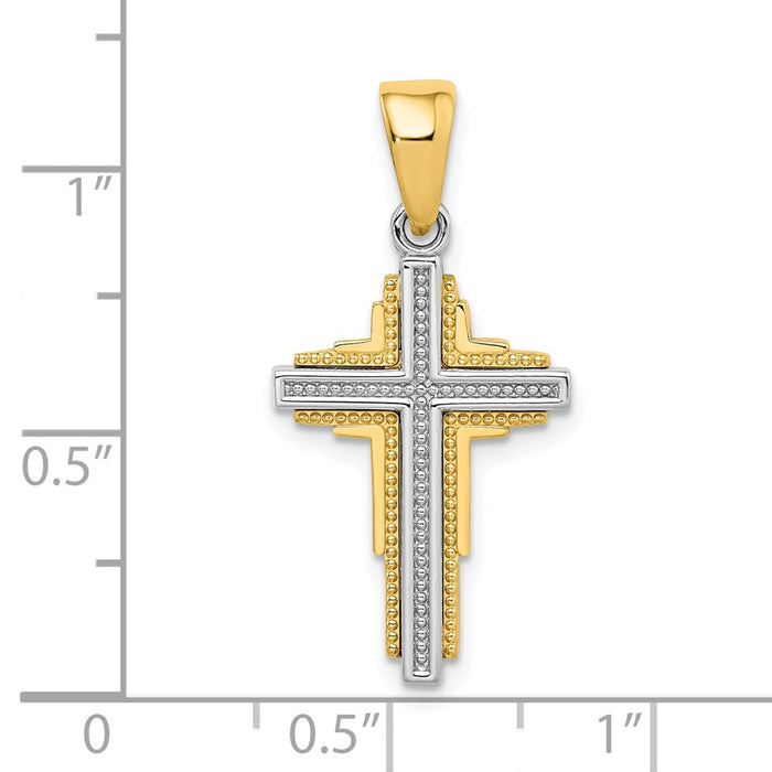 Million Charms 14K Two-Tone Beaded Relgious Cross Pendant