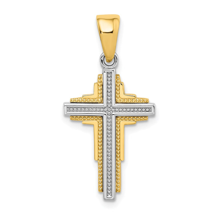 Million Charms 14K Two-Tone Beaded Relgious Cross Pendant