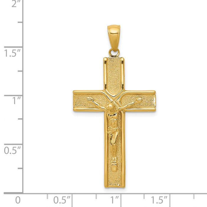 Million Charms 14K Yellow Gold Themed Satin Finish Relgious Crucifix Pendant