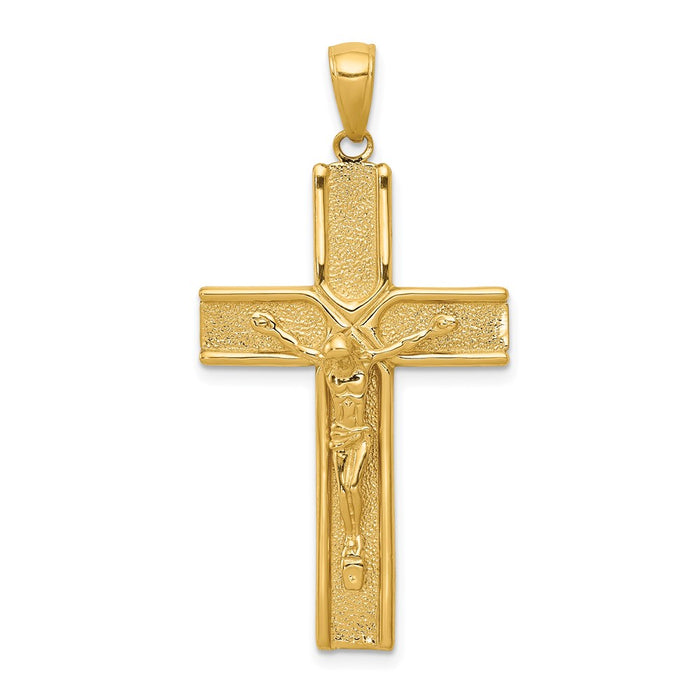 Million Charms 14K Yellow Gold Themed Satin Finish Relgious Crucifix Pendant