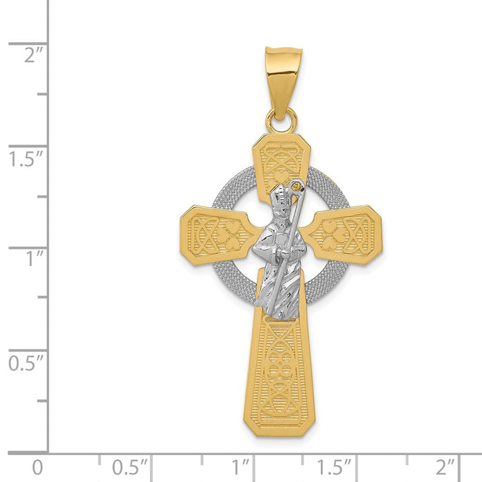 Million Charms 14K Two-Tone & Rhodium-plated Religious Saint Patrick Celtic Relgious Cross Pendant