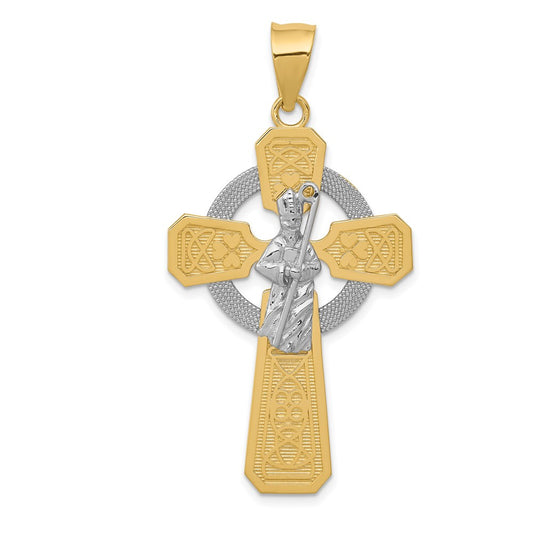 Million Charms 14K Two-Tone & Rhodium-plated Religious Saint Patrick Celtic Relgious Cross Pendant