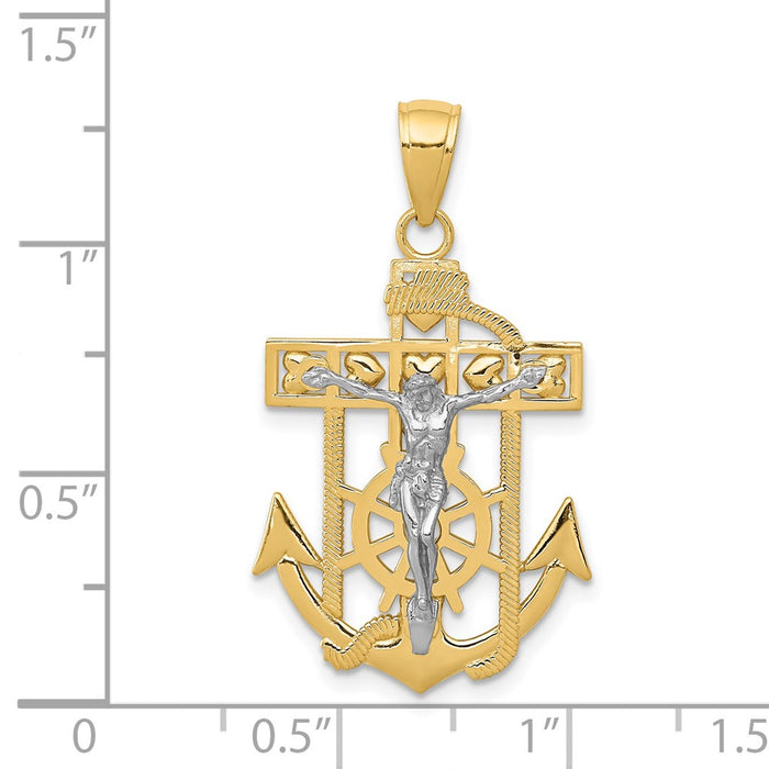 Million Charms 14K Two-Tone Mariner'S Relgious Crucifix Pendant