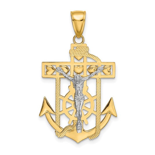Million Charms 14K Two-Tone Mariner'S Relgious Crucifix Pendant