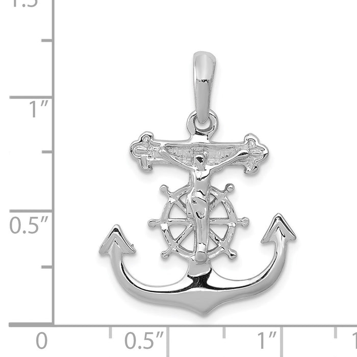 Million Charms 14K White Gold Themed Mariner'S Relgious Cross Pendant