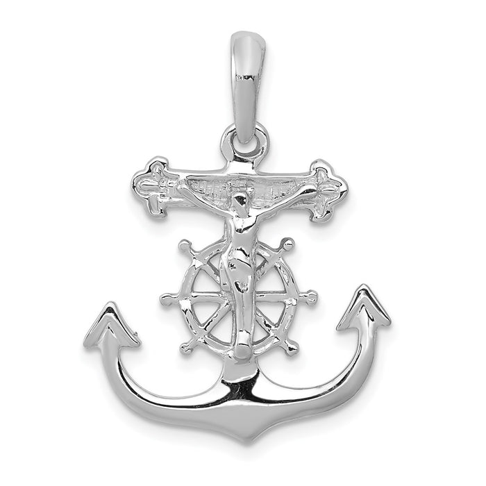 Million Charms 14K White Gold Themed Mariner'S Relgious Cross Pendant