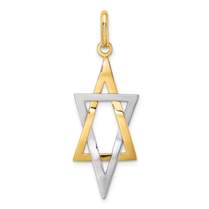 Million Charms 14K With Rhodium-Plated Elongated Jewish Religious Jewish Star Of David Charm