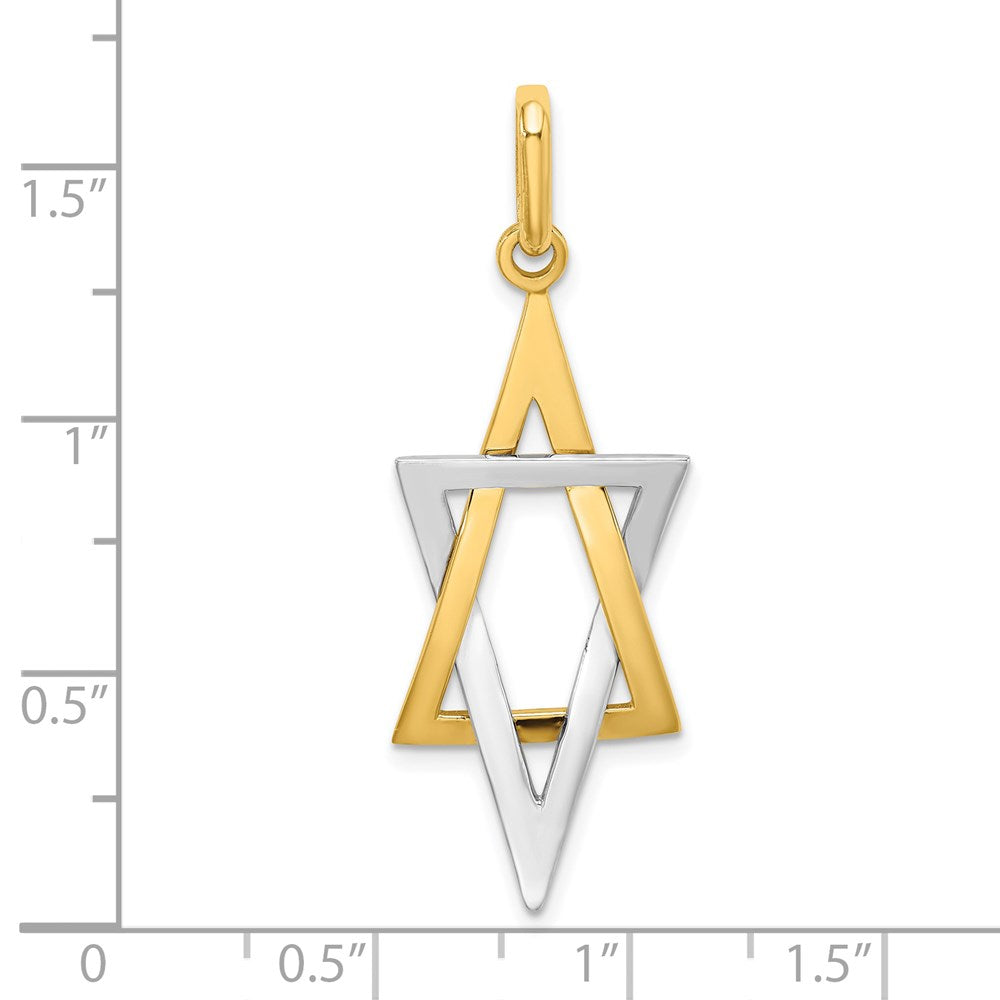 Million Charms 14K With Rhodium-Plated Elongated Jewish Religious Jewish Star Of David Charm
