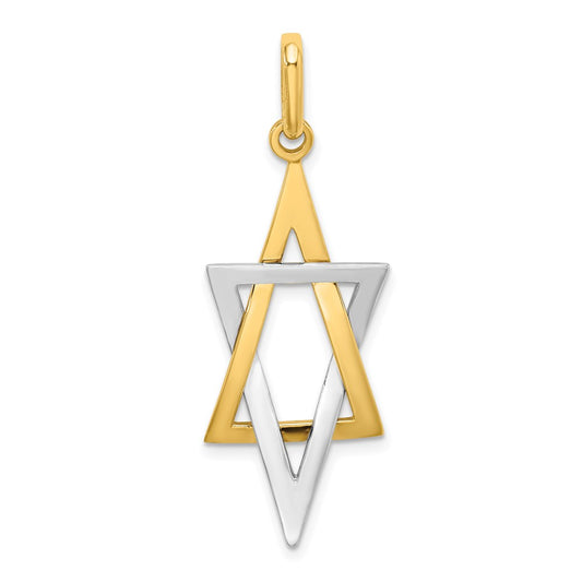 Million Charms 14K With Rhodium-Plated Elongated Jewish Religious Jewish Star Of David Charm