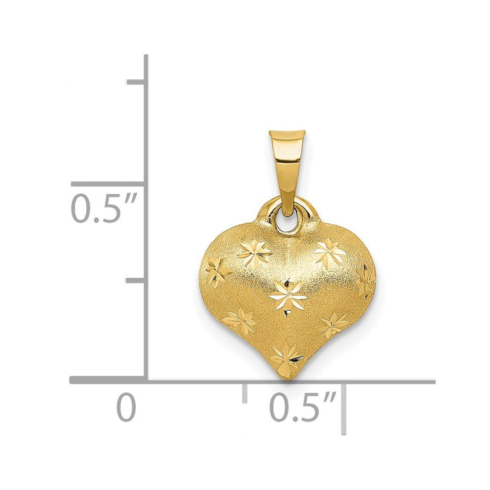 Million Charms 14K Yellow Gold Themed Polished & Satin Diamond-Cut 3-D Puffed Heart Pendant