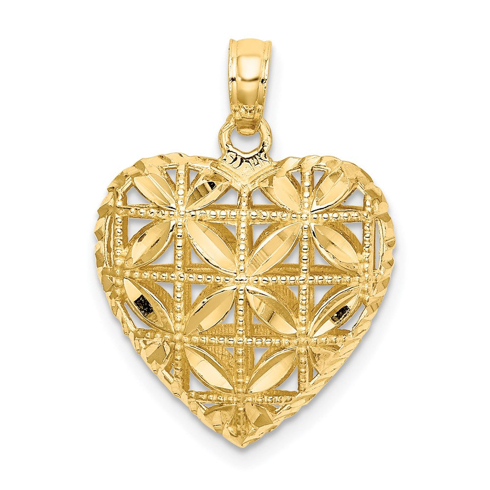 Million Charms 14K Yellow Gold Themed Polished 3-D Heart Pendant