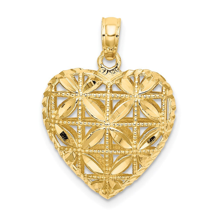 Million Charms 14K Yellow Gold Themed Polished 3-D Heart Pendant