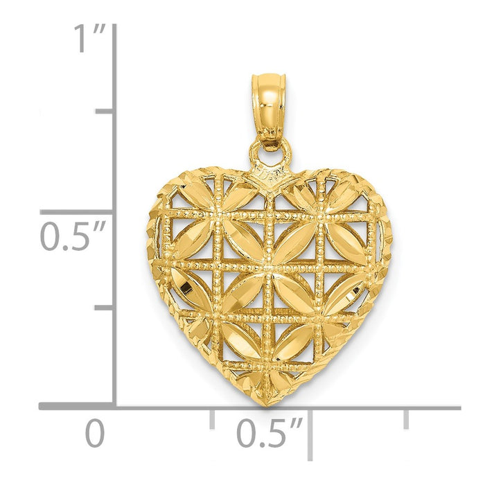 Million Charms 14K Yellow Gold Themed Polished 3-D Heart Pendant