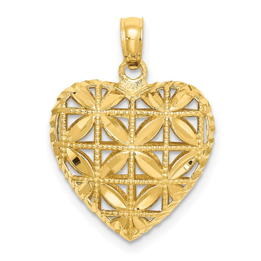Million Charms 14K Yellow Gold Themed Polished 3-D Heart Pendant