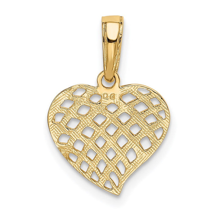 Million Charms 14K Yellow Gold Themed Polished Basket Weave Pattern Heart Pendant