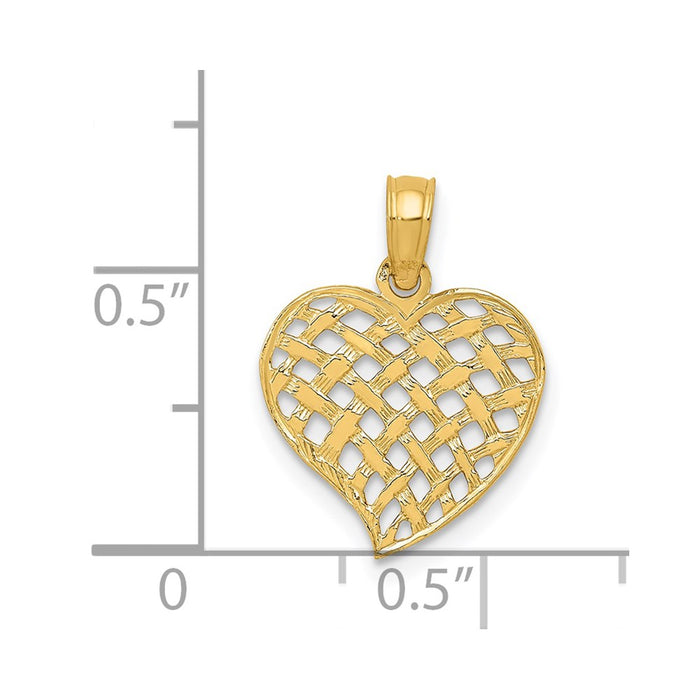Million Charms 14K Yellow Gold Themed Polished Basket Weave Pattern Heart Pendant