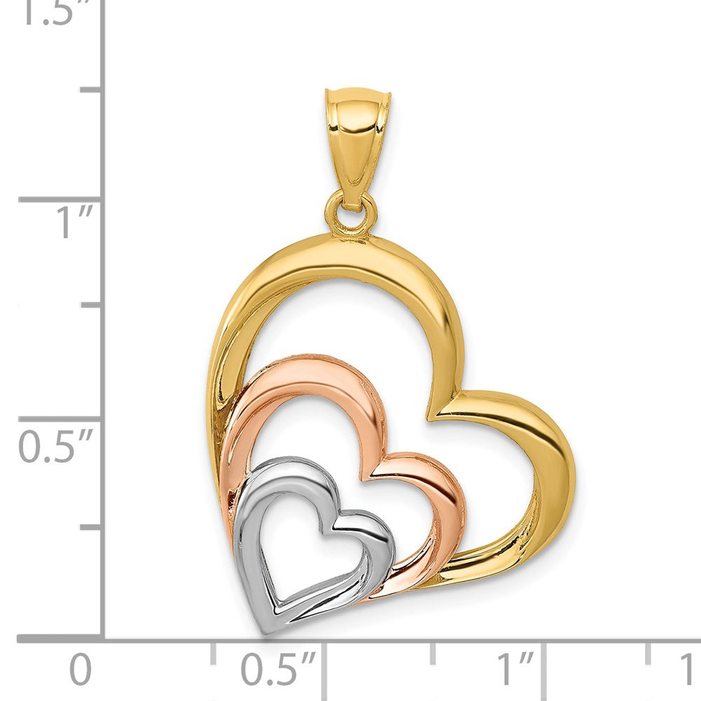 Million Charms 14K Two-Tone & White Rhodium-plated Polished 3 Hearts Pendant