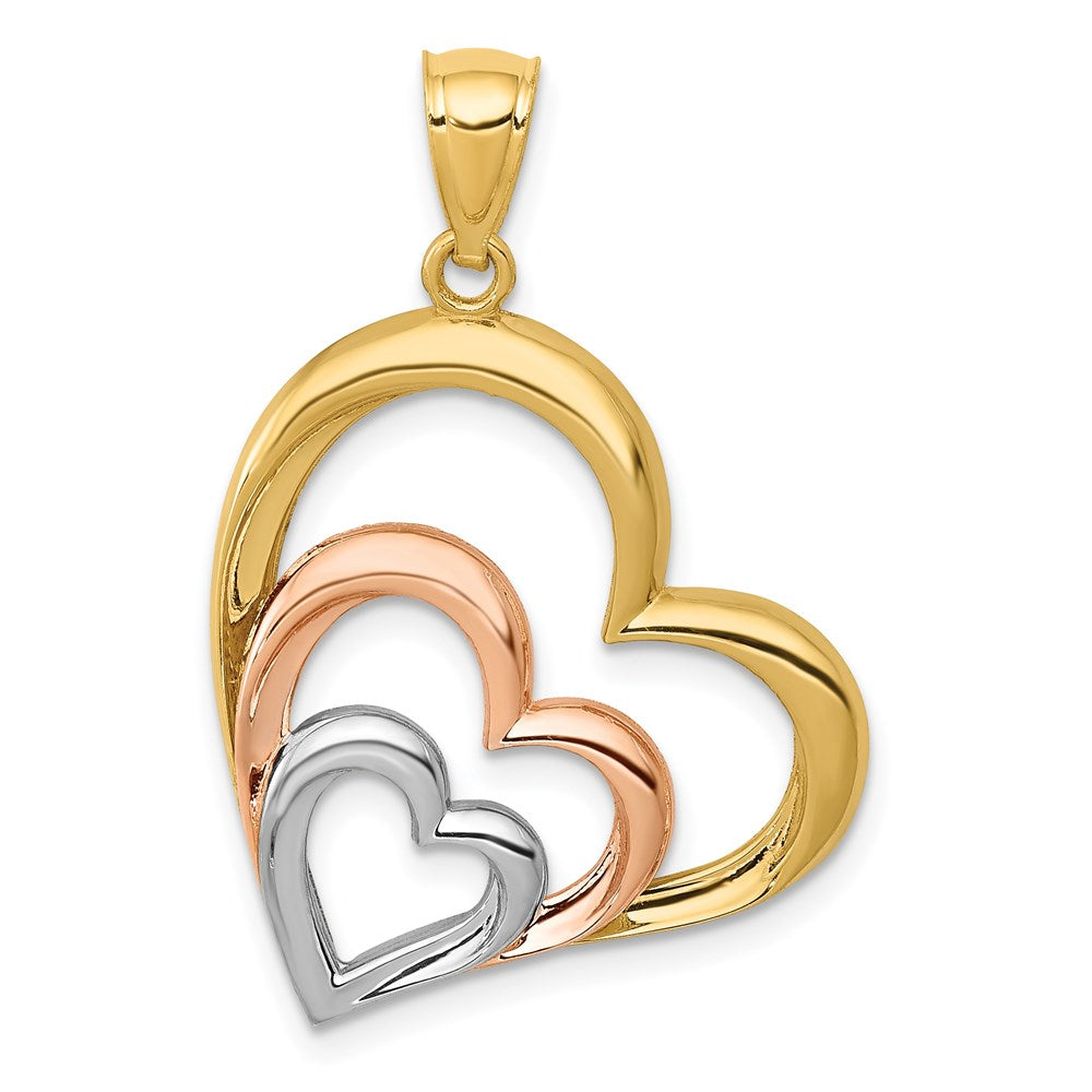Million Charms 14K Two-Tone & White Rhodium-plated Polished 3 Hearts Pendant