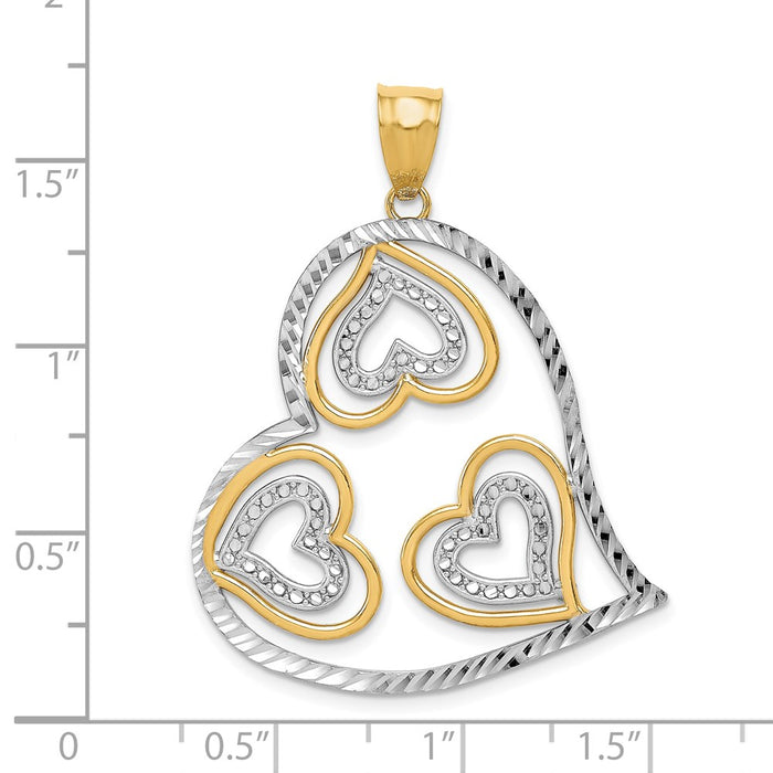 Million Charms 14K Yellow Gold Themed With Rhodium-plated Polished Heart Inside Heart Pendant