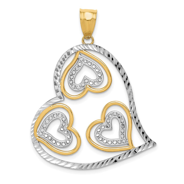 Million Charms 14K Yellow Gold Themed With Rhodium-plated Polished Heart Inside Heart Pendant