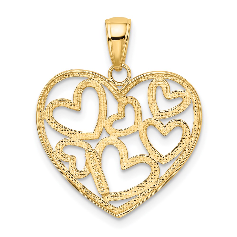Million Charms 14K Yellow Gold Themed With Rhodium-plated Polished Hearts Inside Heart Pendant