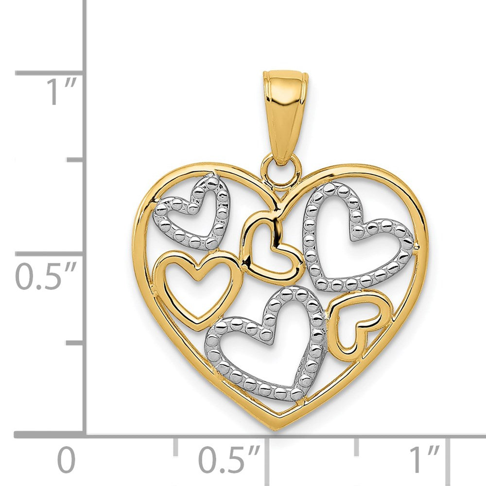 Million Charms 14K Yellow Gold Themed With Rhodium-plated Polished Hearts Inside Heart Pendant