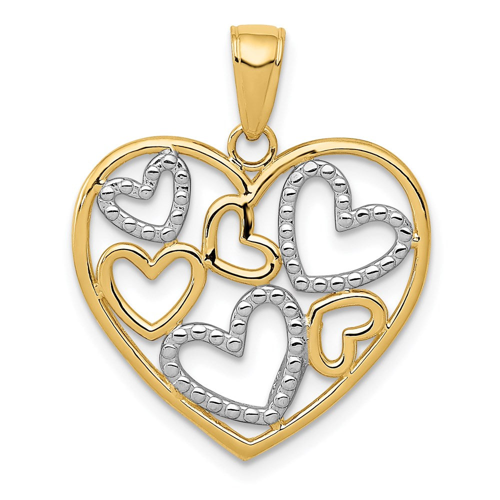 Million Charms 14K Yellow Gold Themed With Rhodium-plated Polished Hearts Inside Heart Pendant
