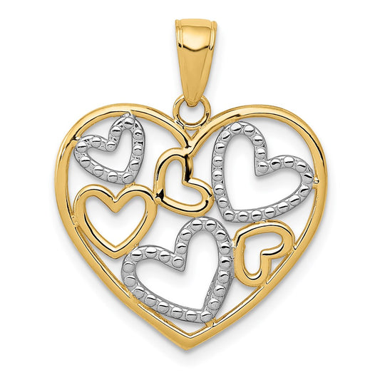 Million Charms 14K Yellow Gold Themed With Rhodium-plated Polished Hearts Inside Heart Pendant