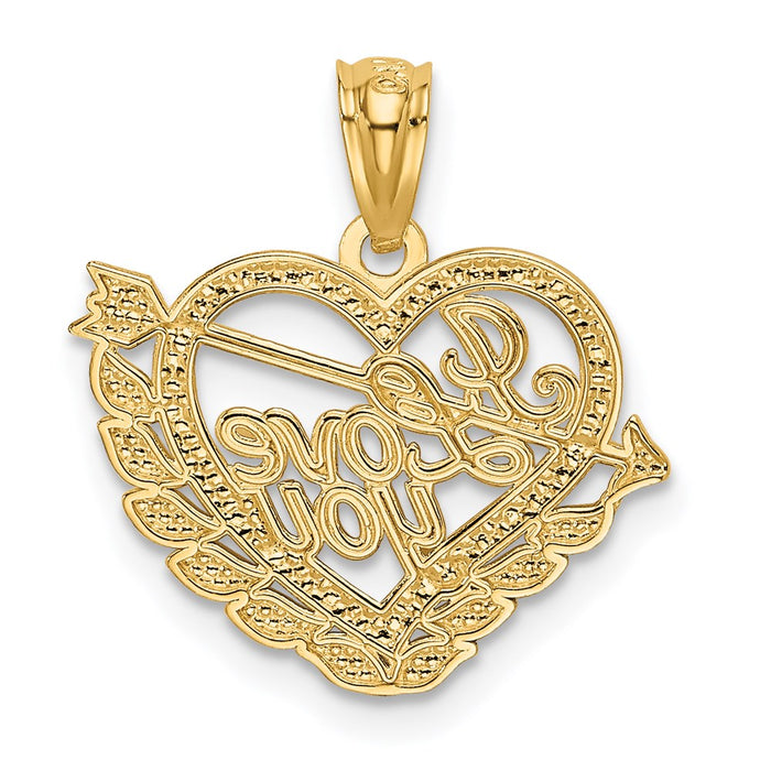 Million Charms 14K Yellow Gold Themed With Rhodium-plated I Love You Heart Pendant