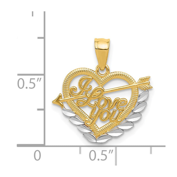 Million Charms 14K Yellow Gold Themed With Rhodium-plated I Love You Heart Pendant