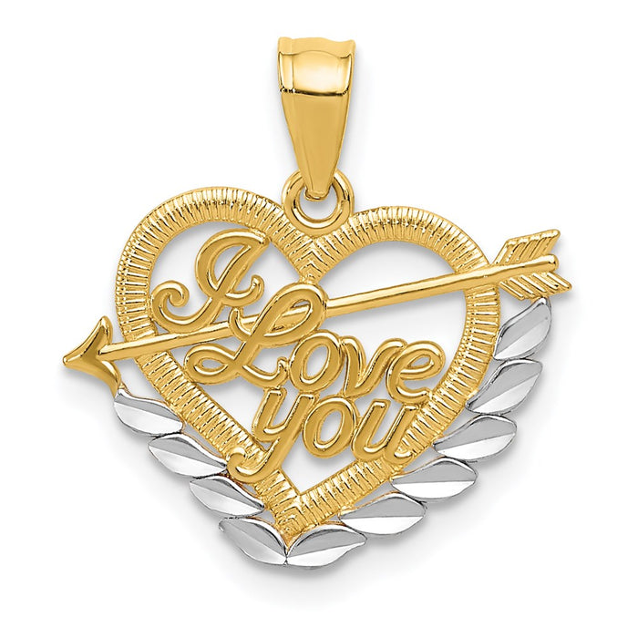 Million Charms 14K Yellow Gold Themed With Rhodium-plated I Love You Heart Pendant