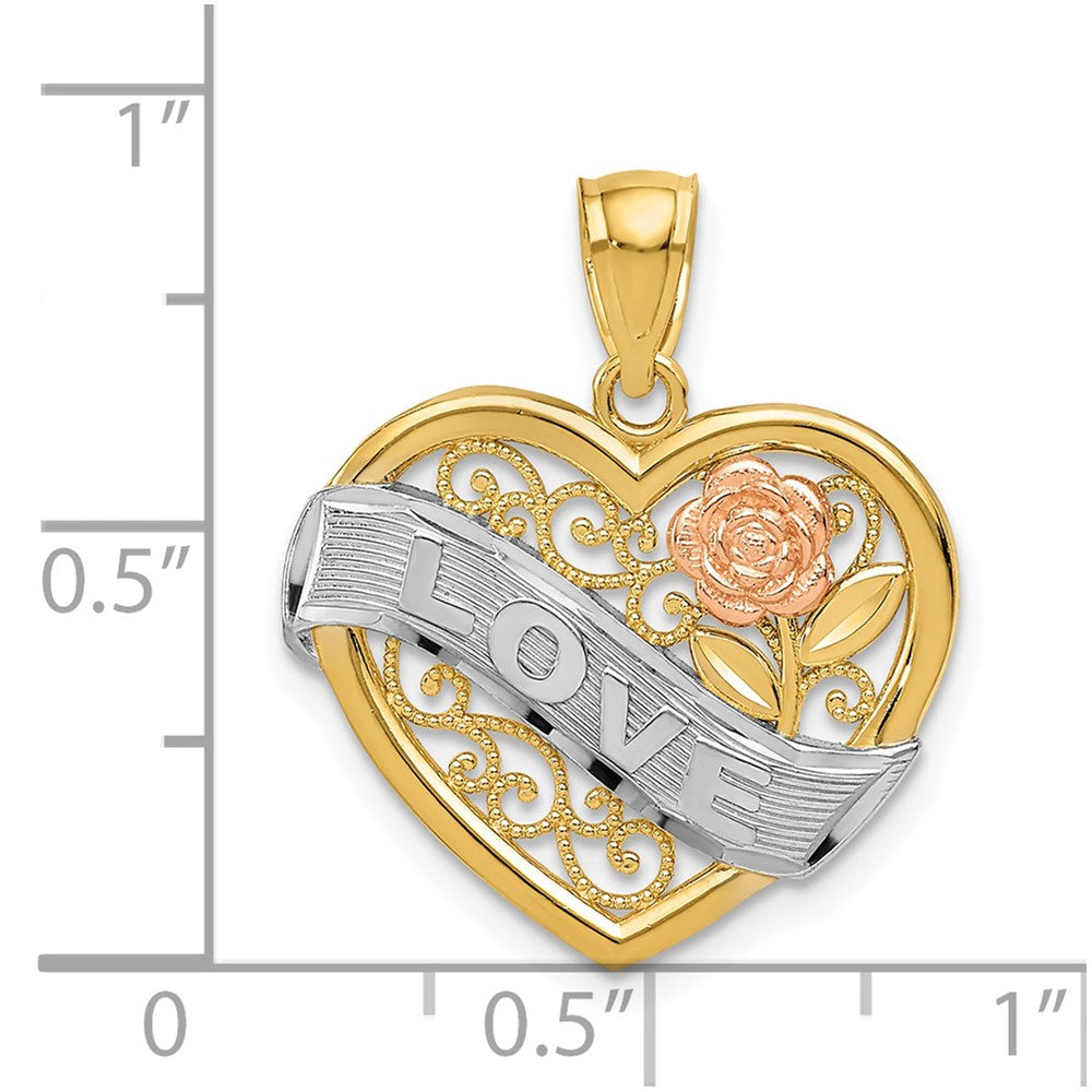 Million Charms 14K Two-Tone, Rhodium-plated Love Heart Pendant