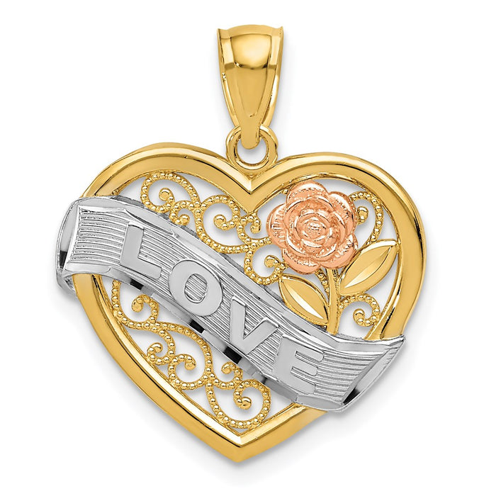Million Charms 14K Two-Tone, Rhodium-plated Love Heart Pendant
