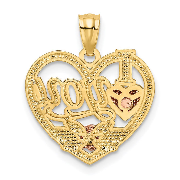 Million Charms 14K Two-Tone, Rhodium-plated I Love You Heart Pendant