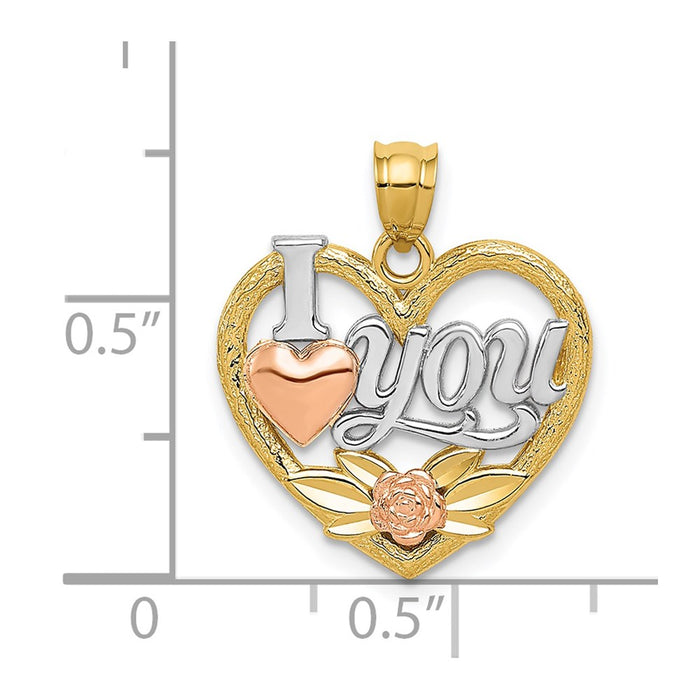 Million Charms 14K Two-Tone, Rhodium-plated I Love You Heart Pendant