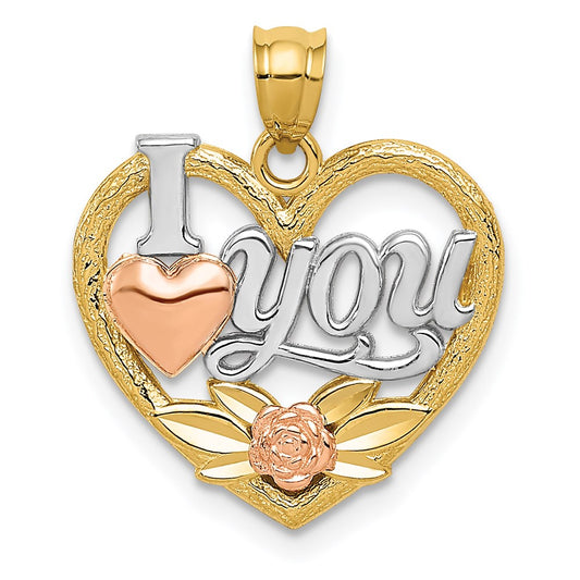 Million Charms 14K Two-Tone, Rhodium-plated I Love You Heart Pendant