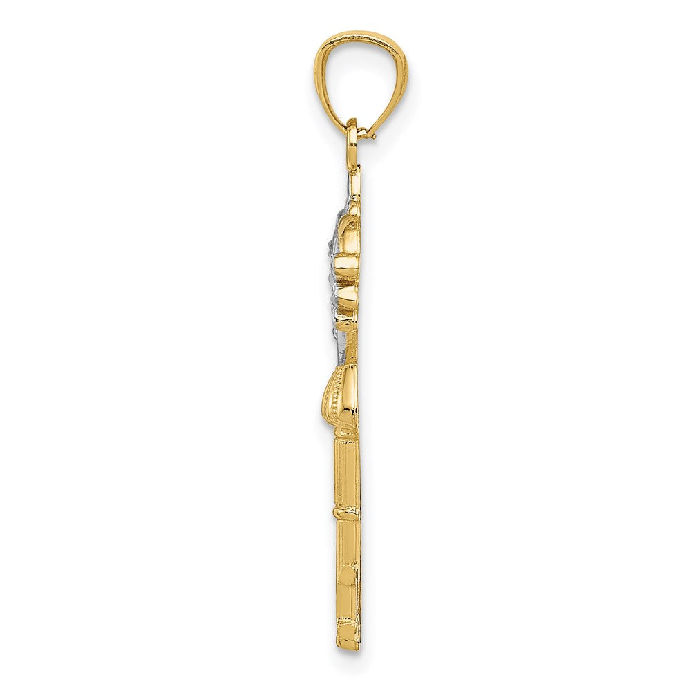 Million Charms 14K Yellow Gold Themed With Rhodium-plated Polished Diamond-Cut Fancy Key Charm