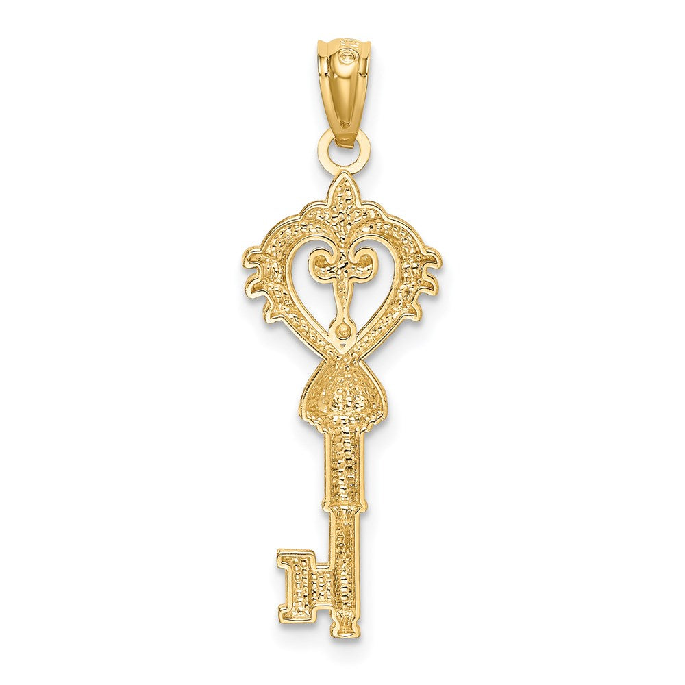 Million Charms 14K Yellow Gold Themed With Rhodium-plated Polished Diamond-Cut Fancy Key Charm