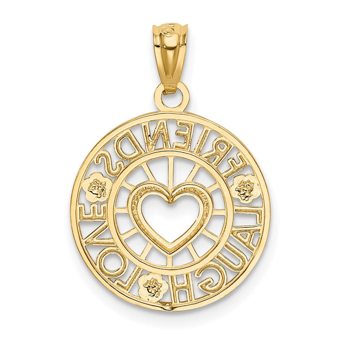 Million Charms 14K Yellow Gold Themed With Rhodium-plated Friends, Laugh, Love Circle Pendant