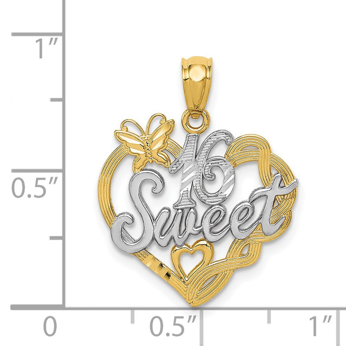 Million Charms 14K Yellow Gold Themed With Rhodium-plated Sweet 16 Birthday Pendant