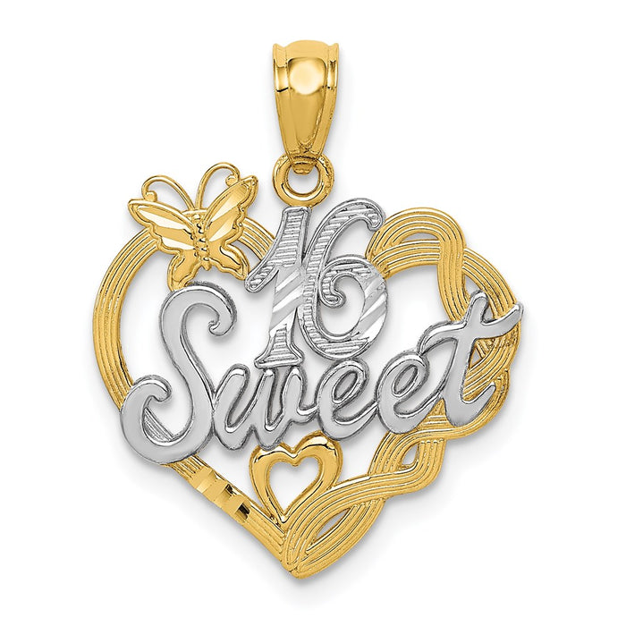 Million Charms 14K Yellow Gold Themed With Rhodium-plated Sweet 16 Birthday Pendant