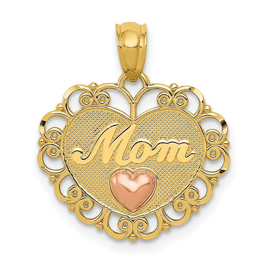 Million Charms 14K Two-Tone Mom Heart Pendant