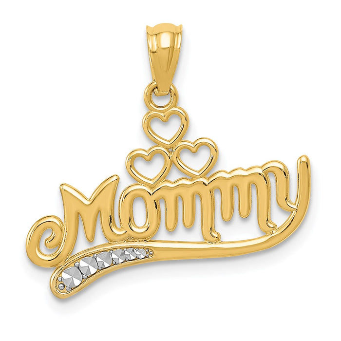 Million Charms 14K Yellow Gold Themed With Rhodium-plated Mommy Pendant