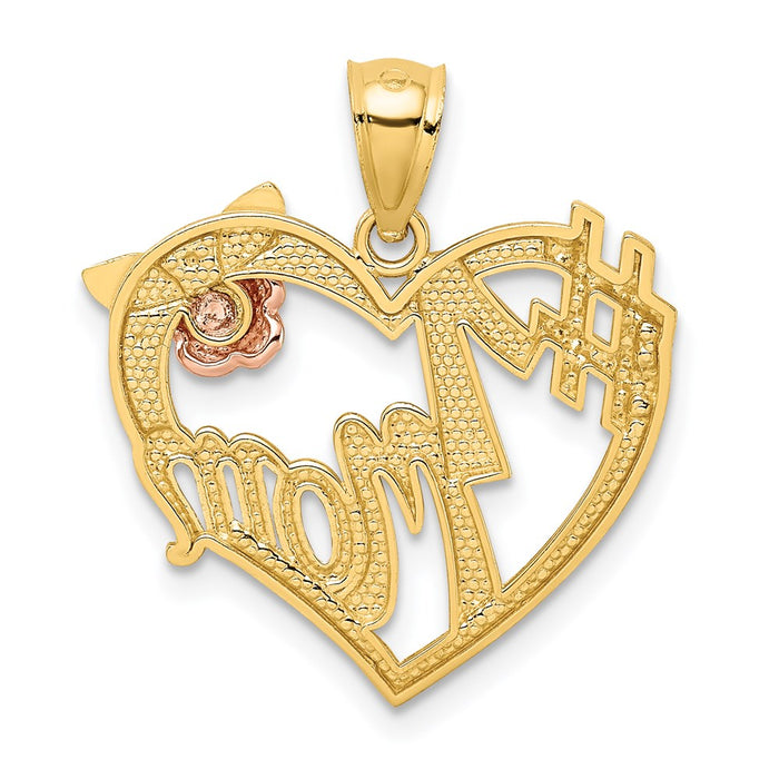 Million Charms 14K Two-Tone, Rhodium-plated #1 Mom Heart Pendant