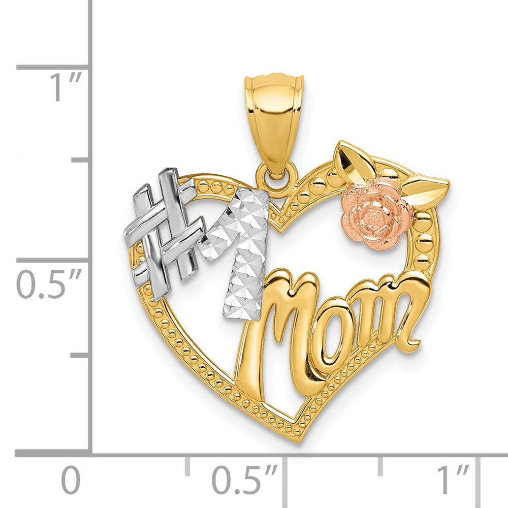 Million Charms 14K Two-Tone, Rhodium-plated #1 Mom Heart Pendant