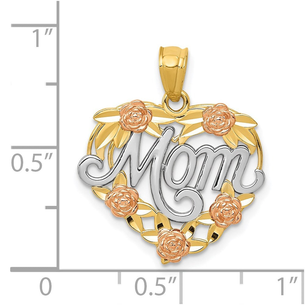 Million Charms 14K Two-Tone, Rhodium-plated Mom Heart Pendant