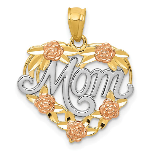 Million Charms 14K Two-Tone, Rhodium-plated Mom Heart Pendant